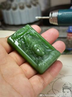 和田玉碧玉观音菩萨雕刻完工,俄碧老料子.起荧光